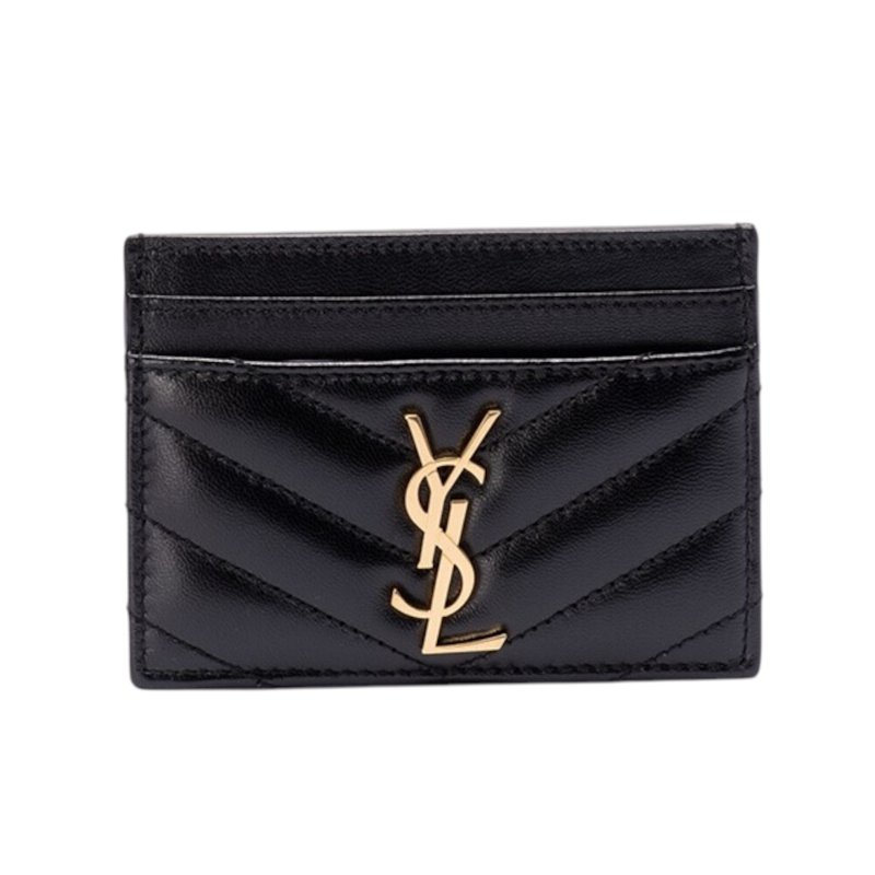【YSL】SAINT LAURENT Cassandre Matelasse 絎縫 小羊皮 證件夾 名片夾 卡夾 卡片套 黑色 金色 423291-0