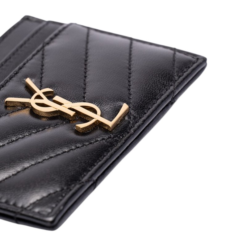 【YSL】SAINT LAURENT Cassandre Matelasse 絎縫 小羊皮 證件夾 名片夾 卡夾 卡片套 黑色 金色 423291-4