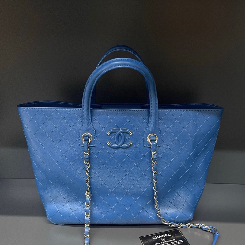 香奈兒Chanel藍色牛皮托特-0