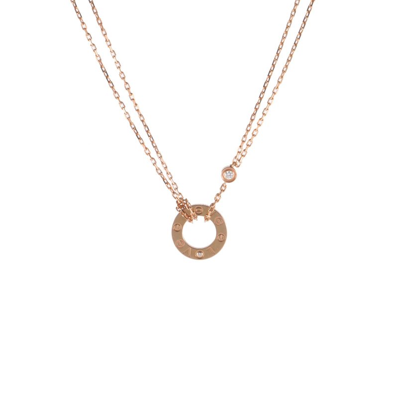 Cartier LOVE兩鑽圓餅項鏈18K玫瑰金/鑽石項鏈玫瑰金項鍊-0
