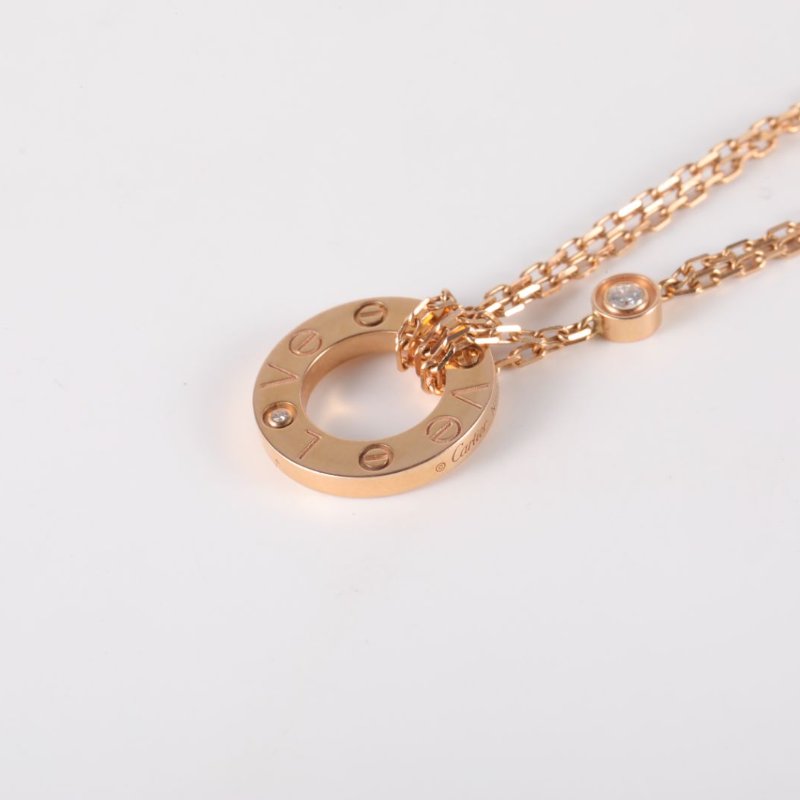 Cartier LOVE兩鑽圓餅項鏈18K玫瑰金/鑽石項鏈玫瑰金項鍊-1