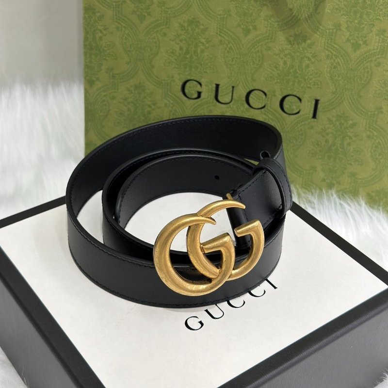 GUCCI 經典雙G腰帶 - 黑金 85-0