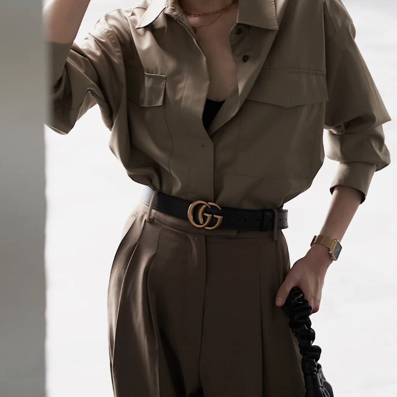 GUCCI 經典雙G腰帶 - 黑金 85-1