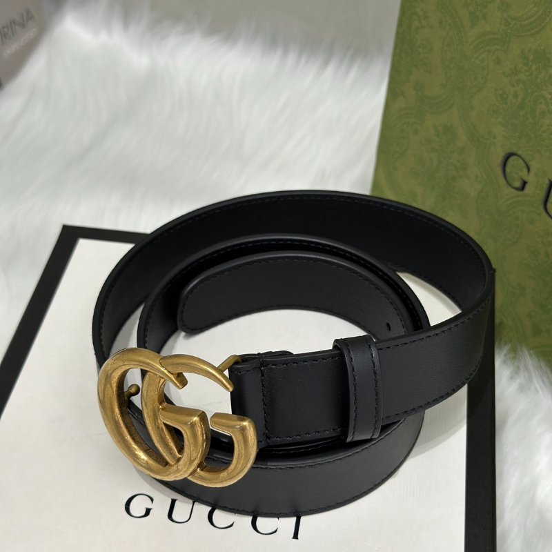 GUCCI 經典雙G腰帶 - 黑金 85-2