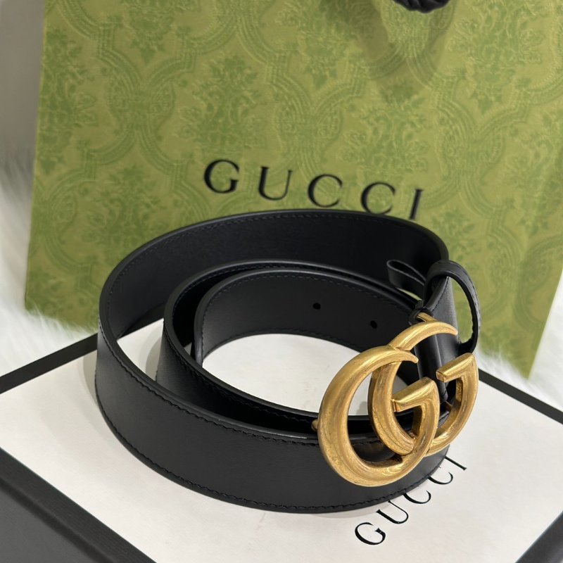 GUCCI 經典雙G腰帶 - 黑金 85-3