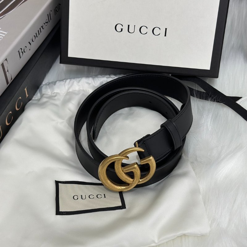 GUCCI 經典雙G腰帶 - 黑金 85-5