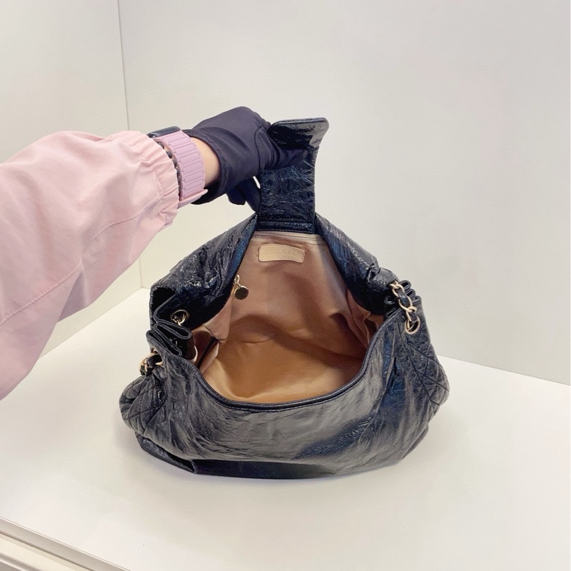 【98新🆕】Chanel 黑金油蠟全皮 浮雕縫線大雙C logo 翻蓋機場鏈條包單肩包-8