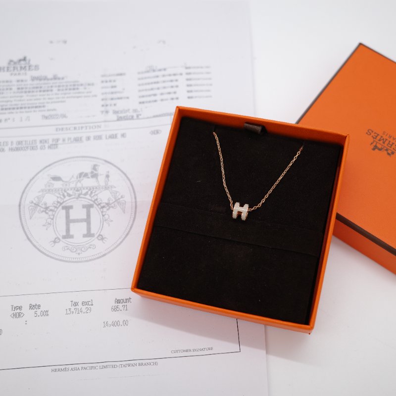 Hermès 愛馬仕 Mini Pop H 奶茶棕 玫瑰金 項鍊-0
