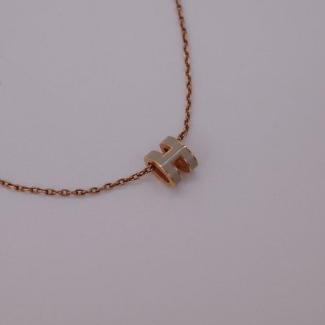 Hermès 愛馬仕 Mini Pop H 奶茶棕 玫瑰金 項鍊-2