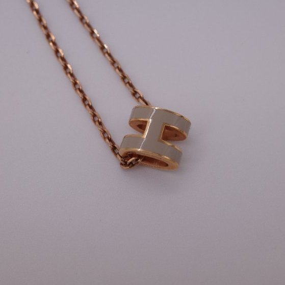 Hermès 愛馬仕 Mini Pop H 奶茶棕 玫瑰金 項鍊-5