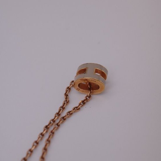 Hermès 愛馬仕 Mini Pop H 奶茶棕 玫瑰金 項鍊-7