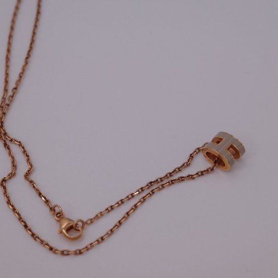 Hermès 愛馬仕 Mini Pop H 奶茶棕 玫瑰金 項鍊-8