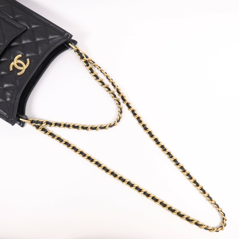 CHANEL 牛皮皮革Chanel Hobo金扣鏈帶手挽肩背兩用袋-3