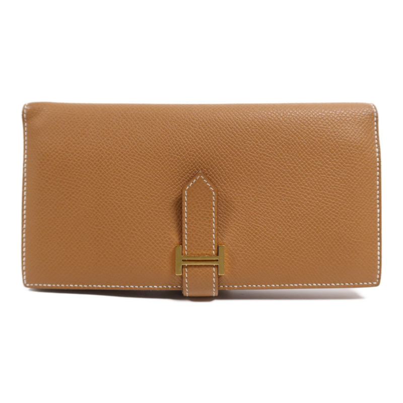 HERMES Epsom皮革Bearn W Snap Wallet金扣長錢包Gold-0
