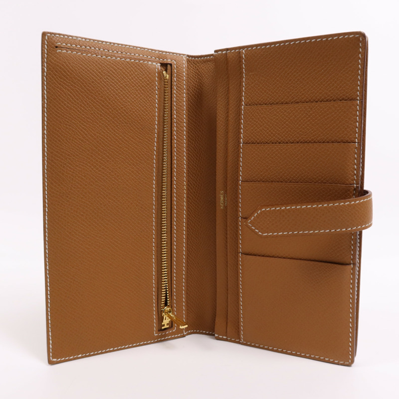 HERMES Epsom皮革Bearn W Snap Wallet金扣長錢包Gold-4