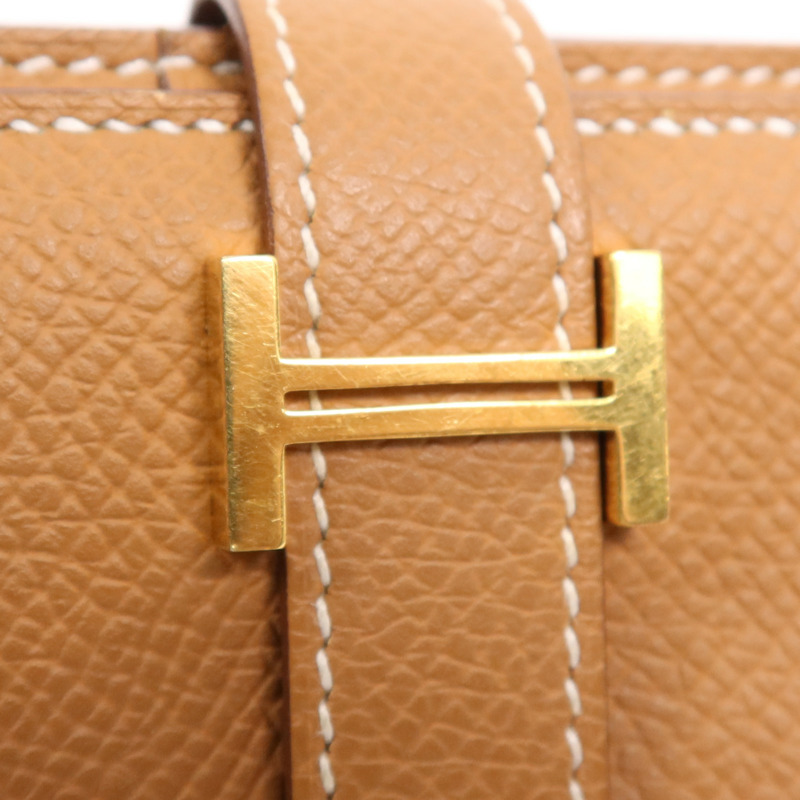 HERMES Epsom皮革Bearn W Snap Wallet金扣長錢包Gold-7