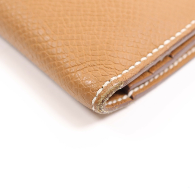 HERMES Epsom皮革Bearn W Snap Wallet金扣長錢包Gold-8