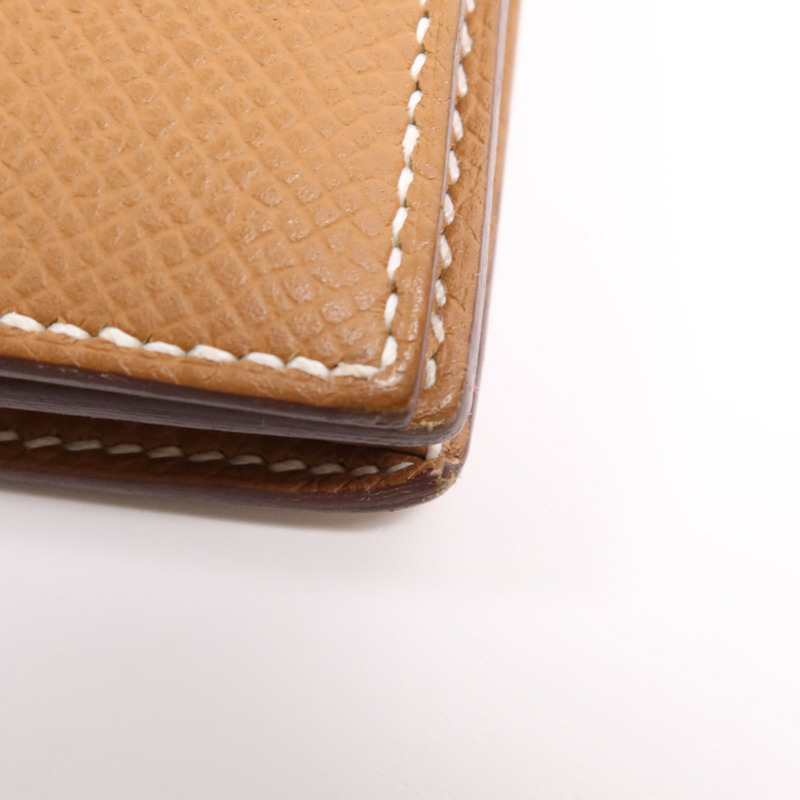 HERMES Epsom皮革Bearn W Snap Wallet金扣長錢包Gold-10
