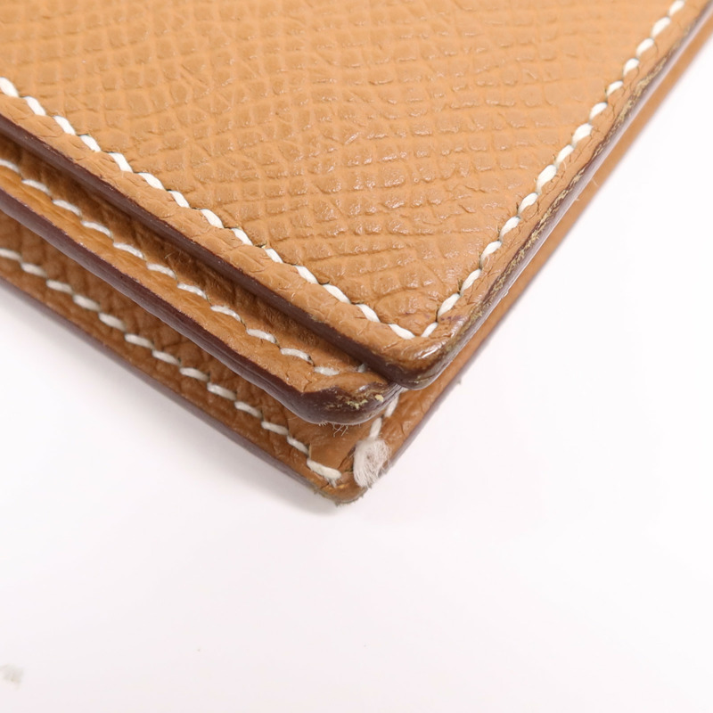HERMES Epsom皮革Bearn W Snap Wallet金扣長錢包Gold-11