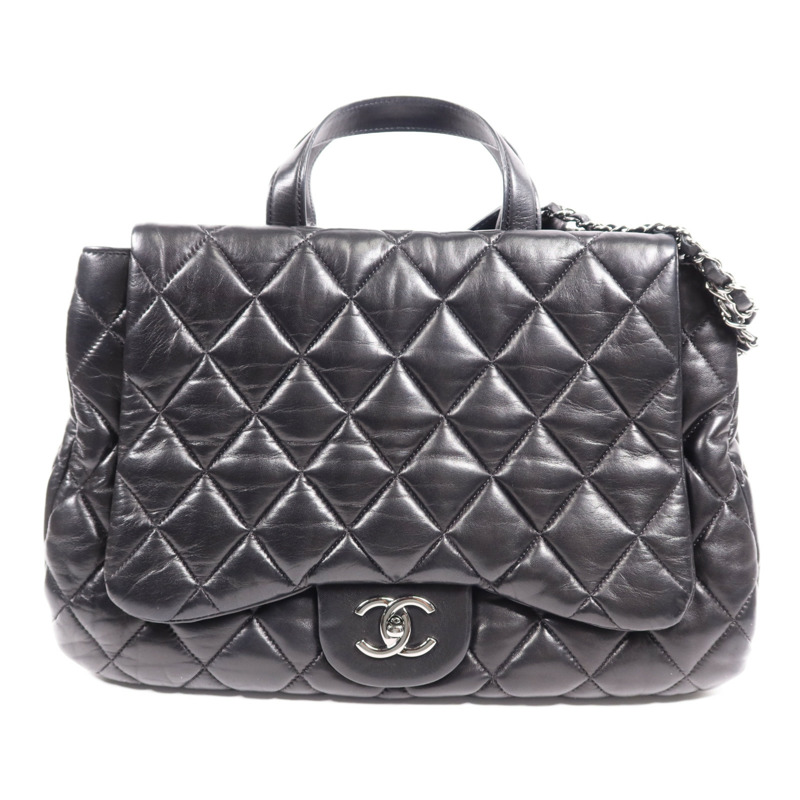 CHANEL 羊皮皮革3 Compartment Top Quilted銀扣鏈帶手挽肩背兩用袋-1