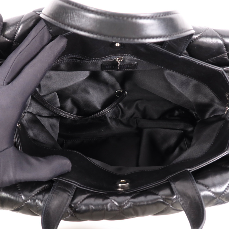 CHANEL 羊皮皮革3 Compartment Top Quilted銀扣鏈帶手挽肩背兩用袋-4