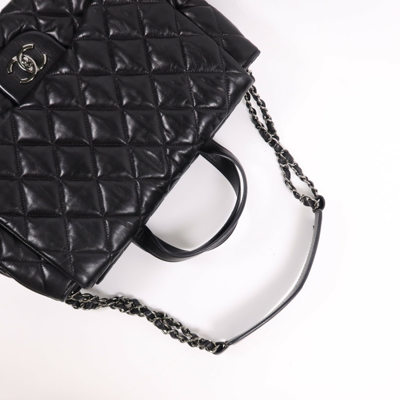 CHANEL 羊皮皮革3 Compartment Top Quilted銀扣鏈帶手挽肩背兩用袋-5
