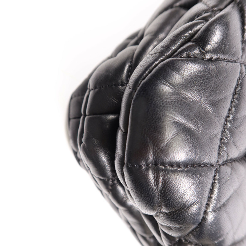 CHANEL 羊皮皮革3 Compartment Top Quilted銀扣鏈帶手挽肩背兩用袋-11