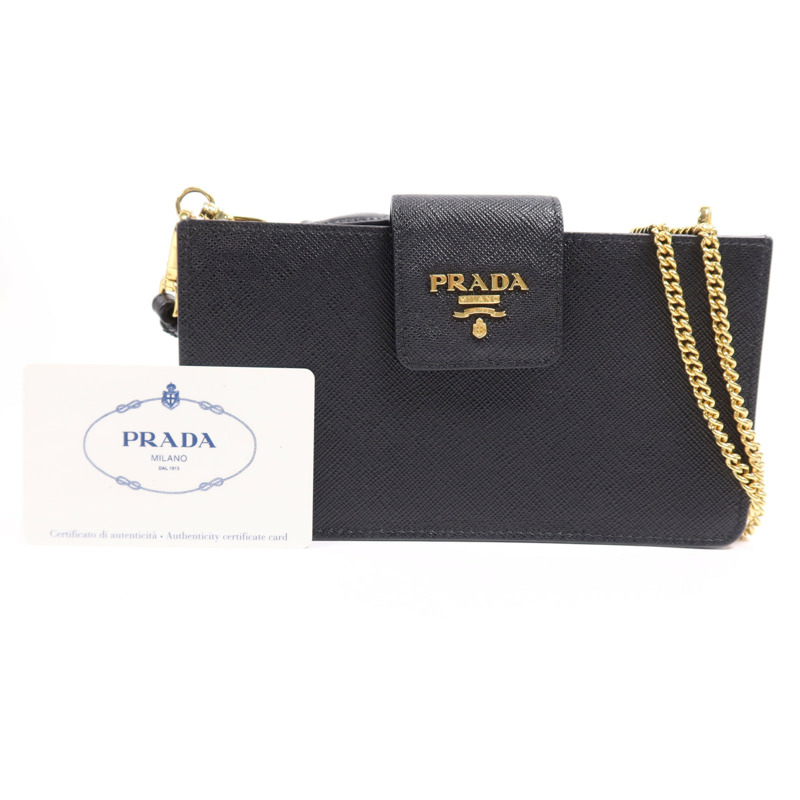 PRADA 牛皮皮革Phone Case金扣鏈帶肩背袋-5