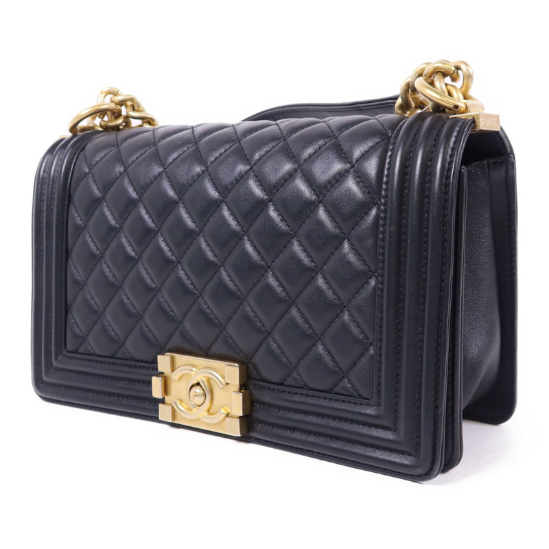 CHANEL 羊皮皮革Boy 25金扣鏈帶肩背袋-2