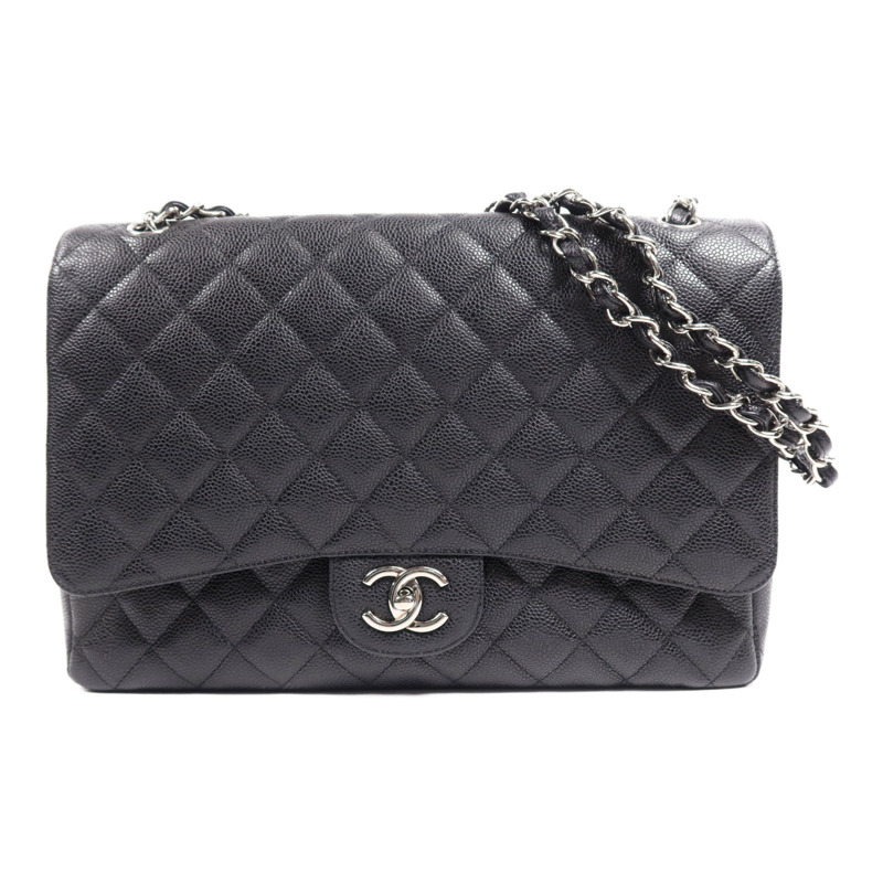 CHANEL 牛皮皮革Maxi Classic銀扣鏈帶肩背袋-0