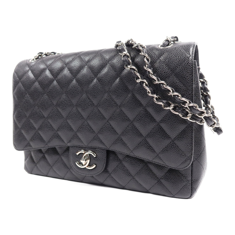 CHANEL 牛皮皮革Maxi Classic銀扣鏈帶肩背袋-2