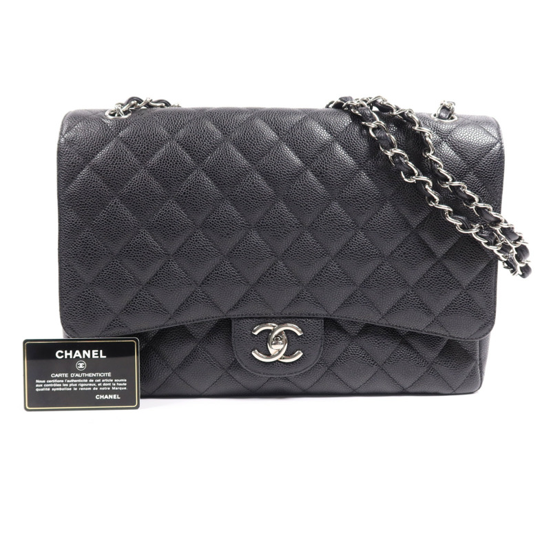 CHANEL 牛皮皮革Maxi Classic銀扣鏈帶肩背袋-5