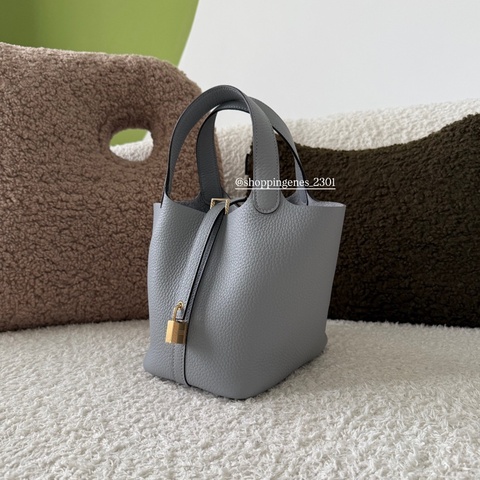 愛馬仕 Hermes 全新品 Picotin 菜籃子 18 木偶灰 P0 淡金釦