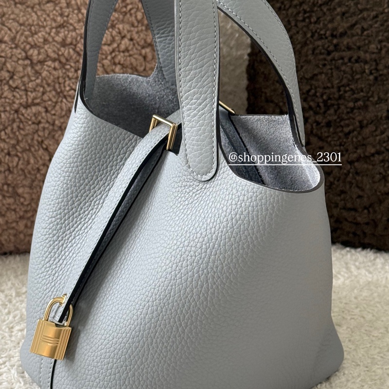 愛馬仕 Hermes 全新品 Picotin 菜籃子 18 木偶灰 P0 淡金釦-5