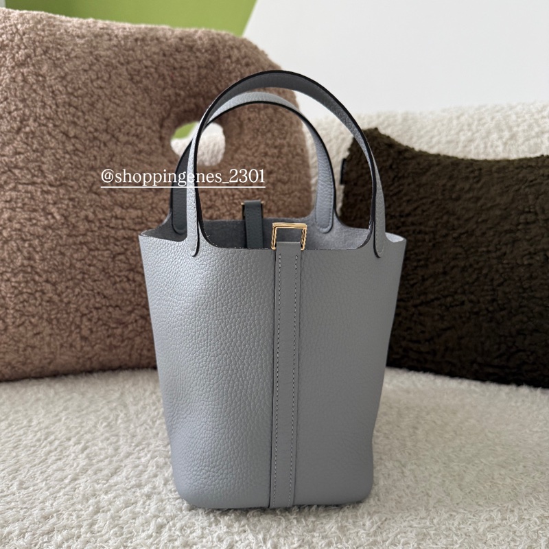 愛馬仕 Hermes 全新品 Picotin 菜籃子 18 木偶灰 P0 淡金釦-8