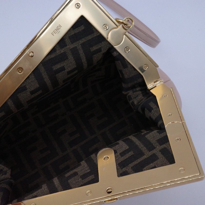 Fendi 芬迪  FIRST F Logo 羊皮革 淡粉色 裸粉色 開口包 手拿包 斜挎包-8