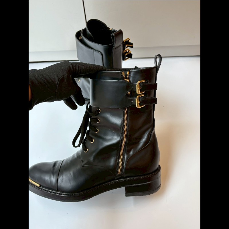 LV 黑皮平底軍靴-2