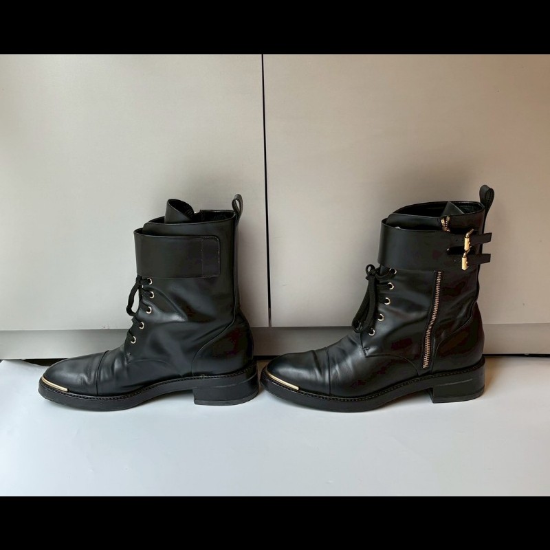 LV 黑皮平底軍靴-5