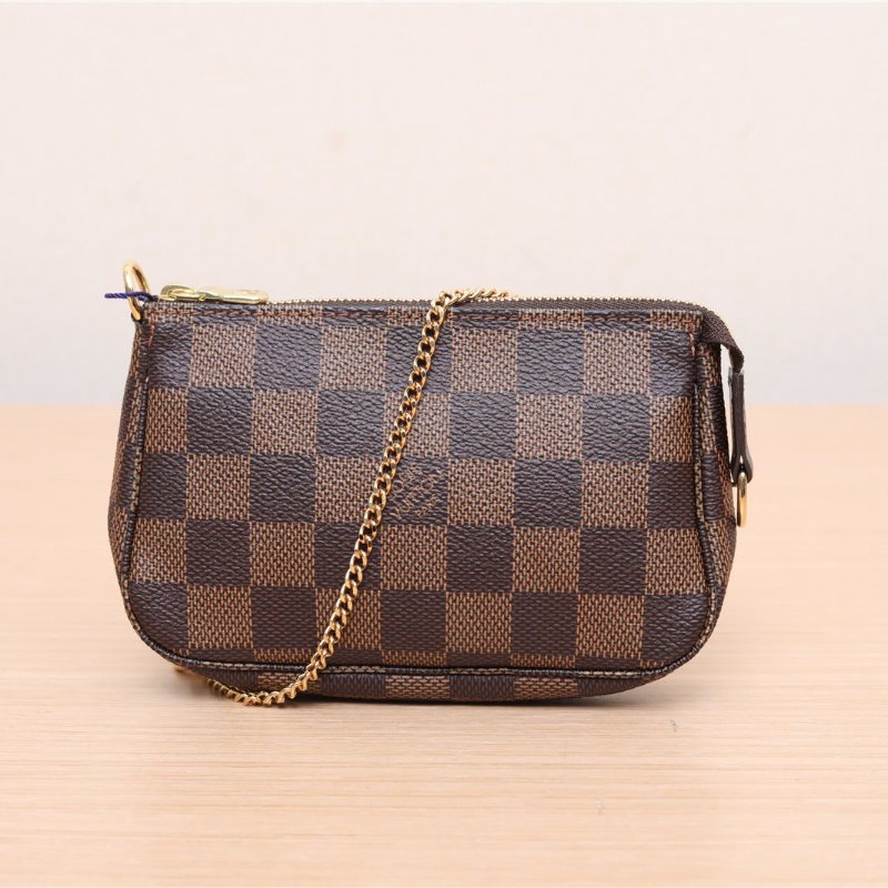 中古 mini麻将包 棕色棋盘格-0