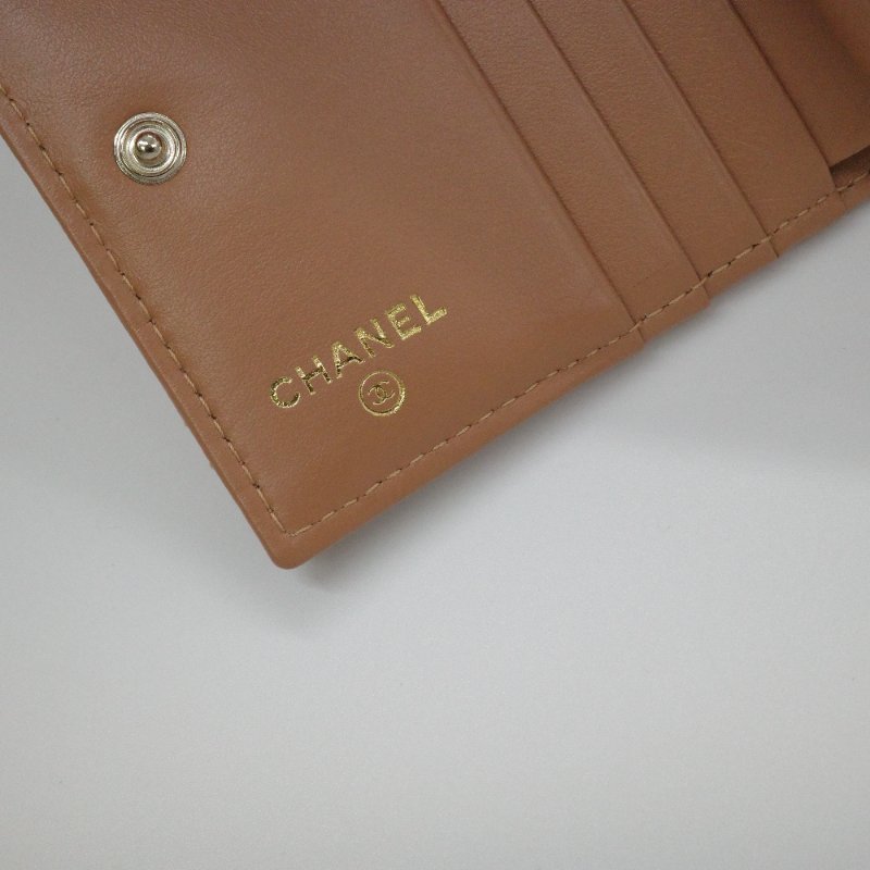 Chanel 香奈兒 焦糖色 荔枝牛皮 兩折 短夾 短錢包 （有鈔票位+零錢位）-6