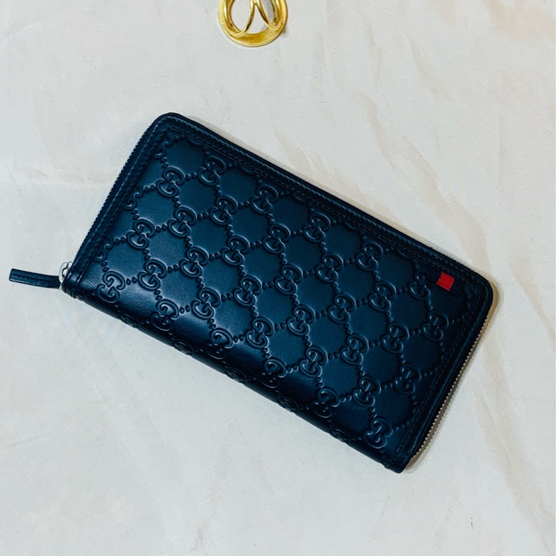 ✨經典實用 Gucci 古馳 深藍老花16卡拉鏈長夾-1