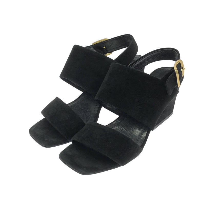 CELINE 黑色麂皮帶涼鞋，二手女款-0