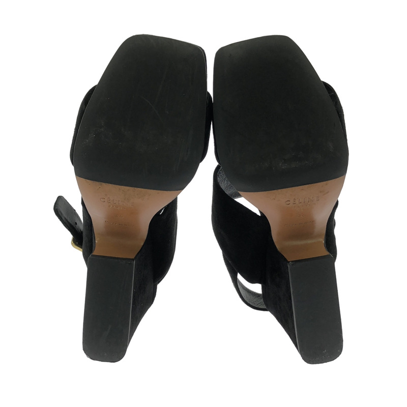 CELINE 黑色麂皮帶涼鞋，二手女款-3