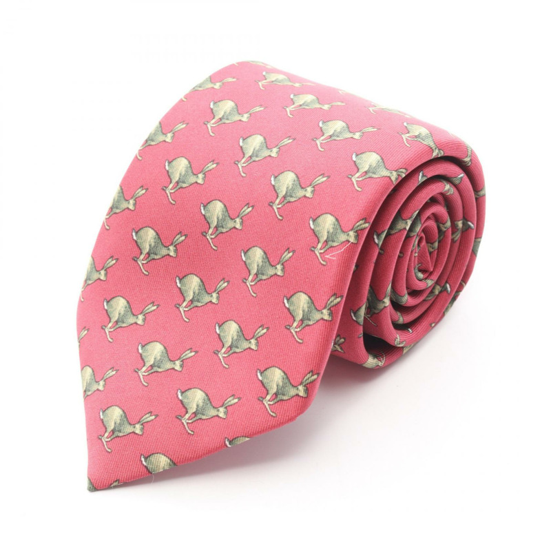 愛馬仕男士紅色綠色真絲領帶（二手）-0