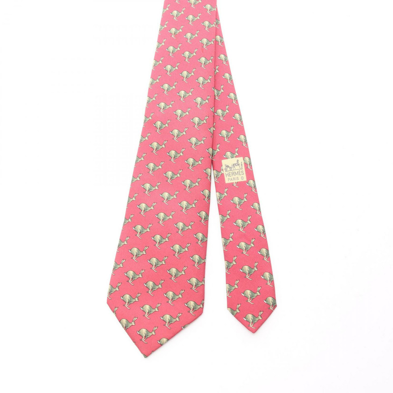 愛馬仕男士紅色綠色真絲領帶（二手）-1