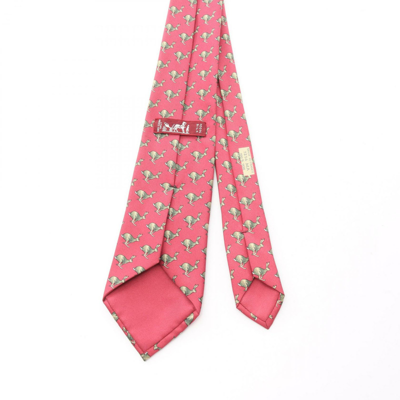 愛馬仕男士紅色綠色真絲領帶（二手）-2