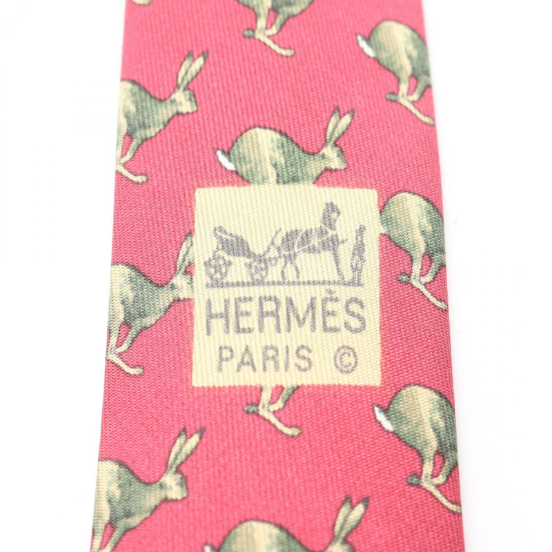 愛馬仕男士紅色綠色真絲領帶（二手）-3