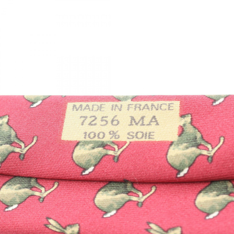 愛馬仕男士紅色綠色真絲領帶（二手）-4