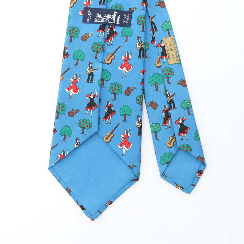 愛馬仕男士藍色多色真絲領帶（二手）-2