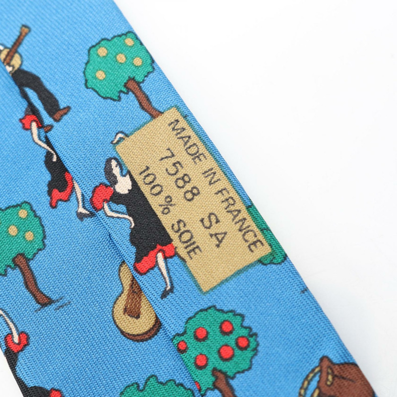 愛馬仕男士藍色多色真絲領帶（二手）-4